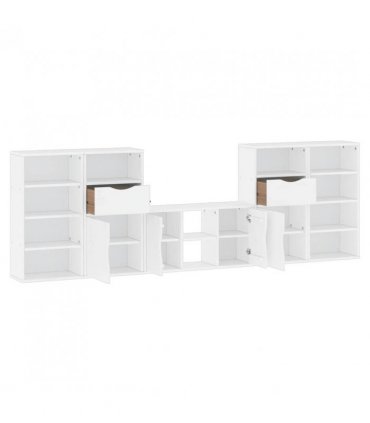 vidaXL 5 Piece TV Units with Storage ODDA White Solid Wood Pine — Model: 12 shelves 2 drawers