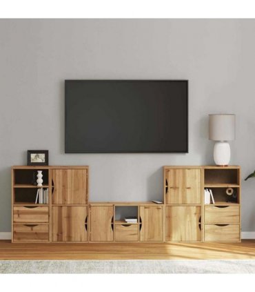 vidaXL 5 Piece TV Units with Storage ODDA Solid Wood Pine — Model: 5 shelves 5 drawers