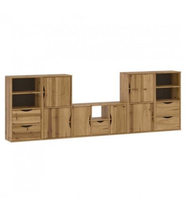 vidaXL 5 Piece TV Units with Storage ODDA Solid Wood Pine — Model: 5 shelves 5 drawers