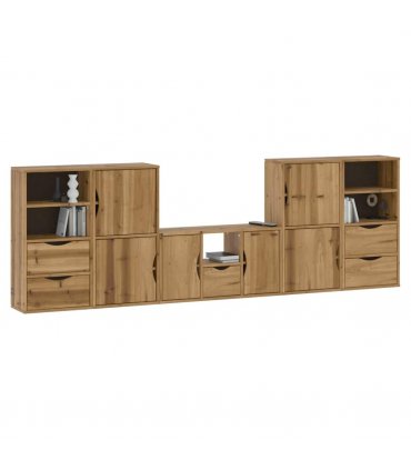 vidaXL 5 Piece TV Units with Storage ODDA Solid Wood Pine — Model: 5 shelves 5 drawers