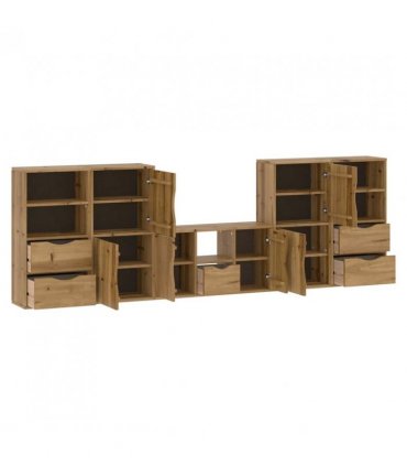 vidaXL 5 Piece TV Units with Storage ODDA Solid Wood Pine — Model: 5 shelves 5 drawers