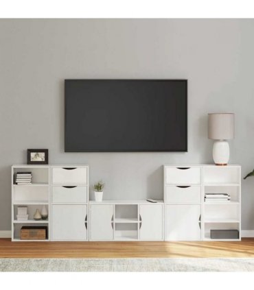 vidaXL 5 Piece TV Units with Storage ODDA White Solid Wood Pine — Model: 10 shelves 4 drawers