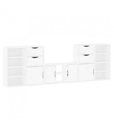 vidaXL 5 Piece TV Units with Storage ODDA White Solid Wood Pine — Model: 10 shelves 4 drawers