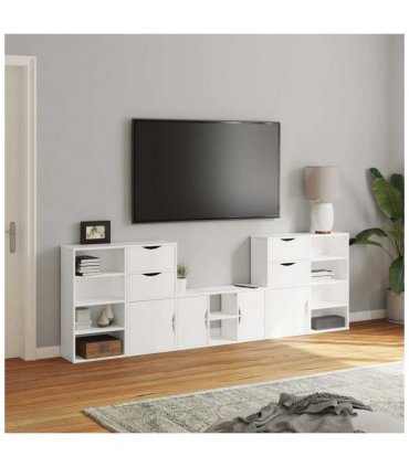 vidaXL 5 Piece TV Units with Storage ODDA White Solid Wood Pine — Model: 10 shelves 4 drawers