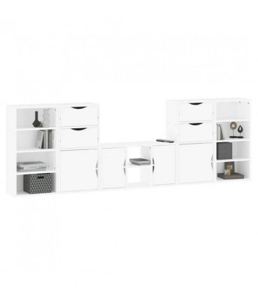vidaXL 5 Piece TV Units with Storage ODDA White Solid Wood Pine — Model: 10 shelves 4 drawers