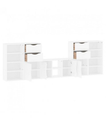 vidaXL 5 Piece TV Units with Storage ODDA White Solid Wood Pine — Model: 10 shelves 4 drawers