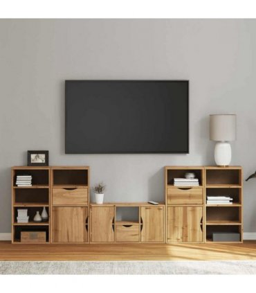 vidaXL 5 Piece TV Units with Storage ODDA Solid Wood Pine — Model: 11 shelves 3 drawers