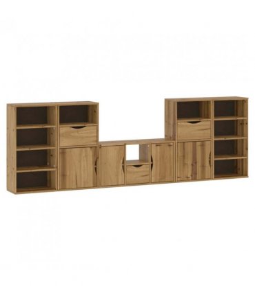 vidaXL 5 Piece TV Units with Storage ODDA Solid Wood Pine — Model: 11 shelves 3 drawers