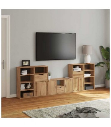 vidaXL 5 Piece TV Units with Storage ODDA Solid Wood Pine — Model: 11 shelves 3 drawers