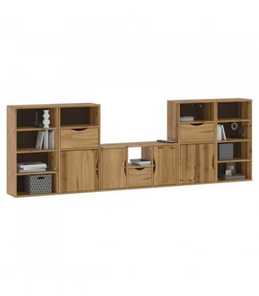 vidaXL 5 Piece TV Units with Storage ODDA Solid Wood Pine — Model: 11 shelves 3 drawers
