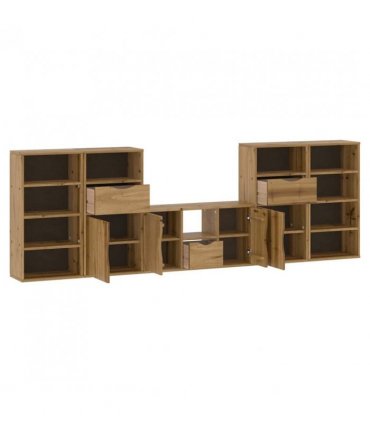 vidaXL 5 Piece TV Units with Storage ODDA Solid Wood Pine — Model: 11 shelves 3 drawers