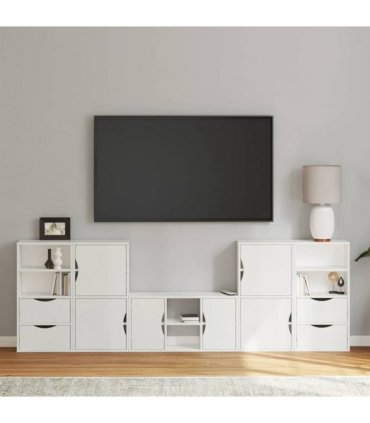 vidaXL 5 Piece TV Units with Storage ODDA White Solid Wood Pine — Model: 6 shelves 4 drawers