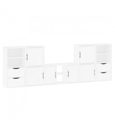 vidaXL 5 Piece TV Units with Storage ODDA White Solid Wood Pine — Model: 6 shelves 4 drawers