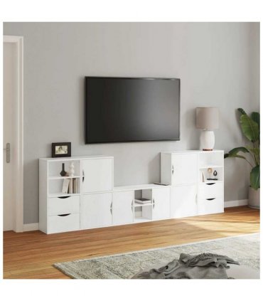 vidaXL 5 Piece TV Units with Storage ODDA White Solid Wood Pine — Model: 6 shelves 4 drawers
