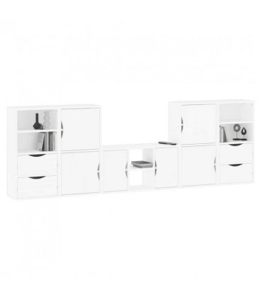 vidaXL 5 Piece TV Units with Storage ODDA White Solid Wood Pine — Model: 6 shelves 4 drawers
