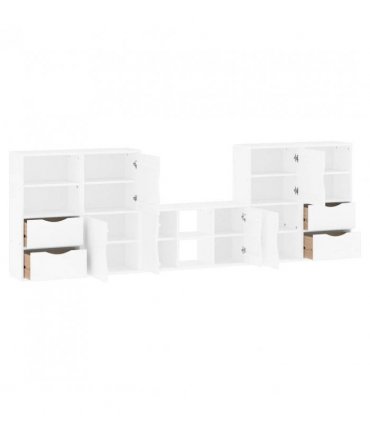 vidaXL 5 Piece TV Units with Storage ODDA White Solid Wood Pine — Model: 6 shelves 4 drawers