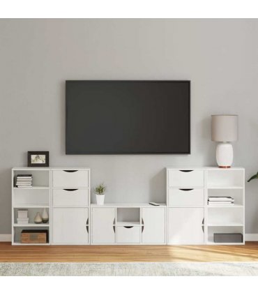 vidaXL 5 Piece TV Units with Storage ODDA White Solid Wood Pine — Model: 9 shelves 5 drawers