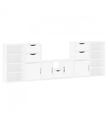 vidaXL 5 Piece TV Units with Storage ODDA White Solid Wood Pine — Model: 9 shelves 5 drawers