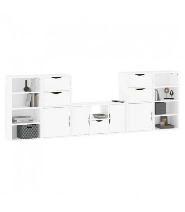 vidaXL 5 Piece TV Units with Storage ODDA White Solid Wood Pine — Model: 9 shelves 5 drawers