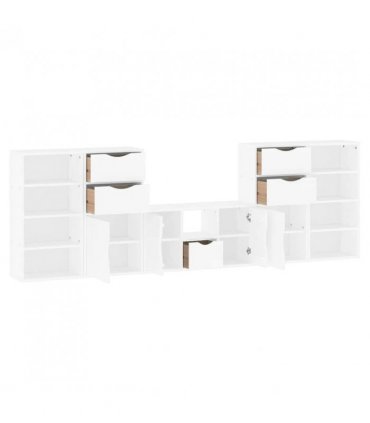 vidaXL 5 Piece TV Units with Storage ODDA White Solid Wood Pine — Model: 9 shelves 5 drawers