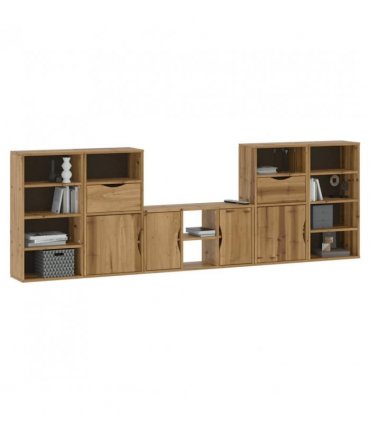 vidaXL 5 Piece TV Units with Storage ODDA Solid Wood Pine — Model: 12 shelves 2 drawers