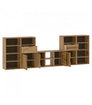 vidaXL 5 Piece TV Units with Storage ODDA Solid Wood Pine — Model: 12 shelves 2 drawers