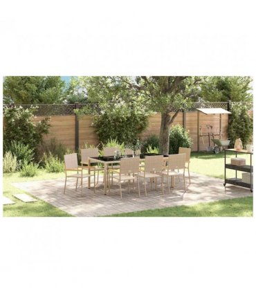vidaXL Garden Dining Set 9 pcs Beige Poly Rattan — Size: 190 cm table length