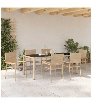 vidaXL Garden Dining Set 7 pcs Beige Poly Rattan — Size: 190 cm table length