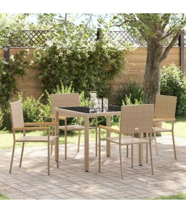 vidaXL Garden Dining Set 5 pcs Beige Poly Rattan — Size: 90 cm table length