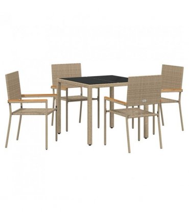 vidaXL Garden Dining Set 5 pcs Beige Poly Rattan — Size: 90 cm table length