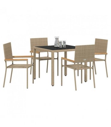 vidaXL Garden Dining Set 5 pcs Beige Poly Rattan — Size: 90 cm table length