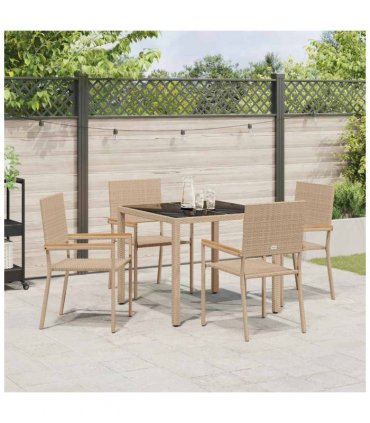 vidaXL Garden Dining Set 5 pcs Beige Poly Rattan — Size: 90 cm table length