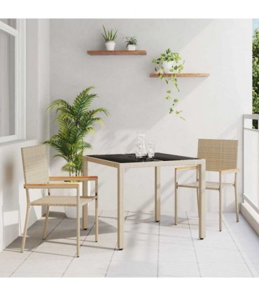 vidaXL Garden Dining Set 3 pcs Beige Poly Rattan — Size: 90 cm table length