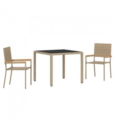 vidaXL Garden Dining Set 3 pcs Beige Poly Rattan — Size: 90 cm table length