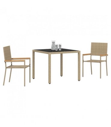 vidaXL Garden Dining Set 3 pcs Beige Poly Rattan — Size: 90 cm table length