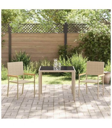 vidaXL Garden Dining Set 3 pcs Beige Poly Rattan — Size: 90 cm table length