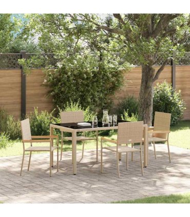 vidaXL Garden Dining Set 5 pcs Beige Poly Rattan — Size: 150 cm table length