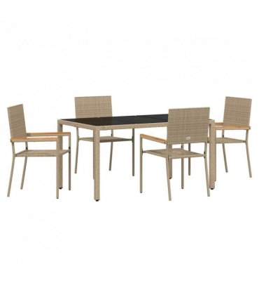 vidaXL Garden Dining Set 5 pcs Beige Poly Rattan — Size: 150 cm table length