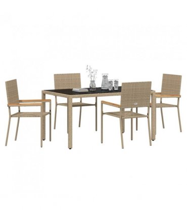 vidaXL Garden Dining Set 5 pcs Beige Poly Rattan — Size: 150 cm table length