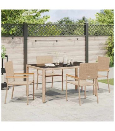 vidaXL Garden Dining Set 5 pcs Beige Poly Rattan — Size: 150 cm table length