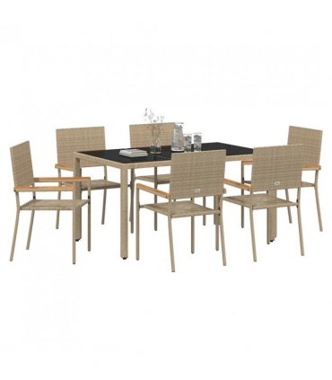 vidaXL Garden Dining Set 7 pcs Beige Poly Rattan — Size: 150 cm table length