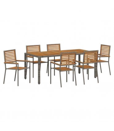 vidaXL Garden Dining Set 7 pcs Grey and Brown Poly Rattan — Size: 190 cm table length