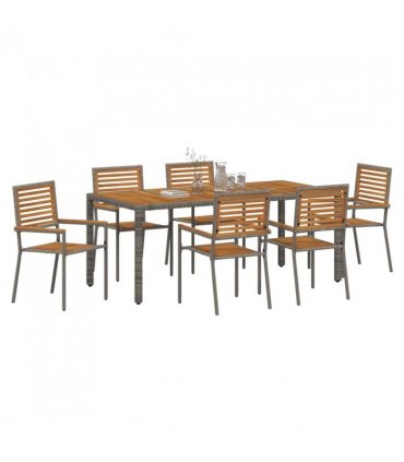 vidaXL Garden Dining Set 7 pcs Grey and Brown Poly Rattan — Size: 190 cm table length