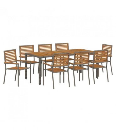 vidaXL Garden Dining Set 9 pcs Grey and Brown Poly Rattan — Size: 190 cm table length
