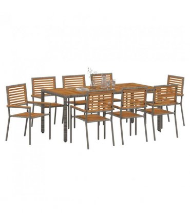 vidaXL Garden Dining Set 9 pcs Grey and Brown Poly Rattan — Size: 190 cm table length