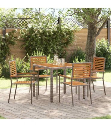 vidaXL Garden Dining Set 5 pcs Grey and Brown Poly Rattan — Size: 90 cm table length