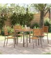vidaXL Garden Dining Set 5 pcs Grey and Brown Poly Rattan — Size: 90 cm table length