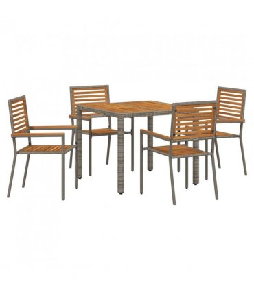 vidaXL Garden Dining Set 5 pcs Grey and Brown Poly Rattan — Size: 90 cm table length