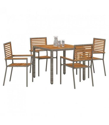 vidaXL Garden Dining Set 5 pcs Grey and Brown Poly Rattan — Size: 90 cm table length