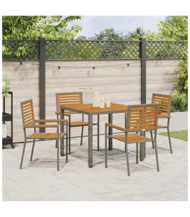vidaXL Garden Dining Set 5 pcs Grey and Brown Poly Rattan — Size: 90 cm table length